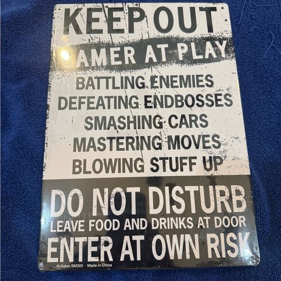 Targa Metallica Vintage 'Keep Out - Gamer At Play' 20x30 Cm, Per Porta Camera O Taverna
